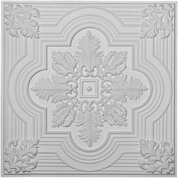 Ekena Millwork Adonis 2 ft. x 2 ft. Glue Up or Nail Up Polyurethane Ceiling Tile in White