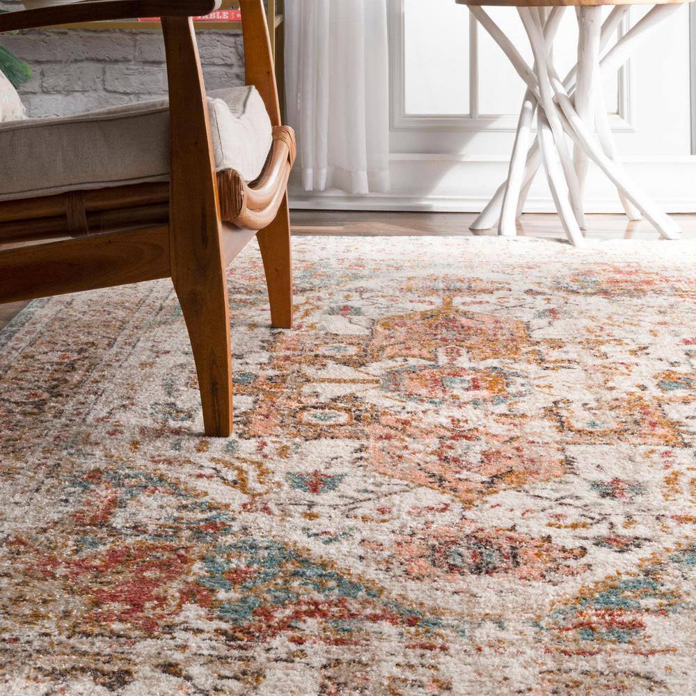 Beige Vintage Medallion Synthetic Runner Rug 2' 6" x 8'