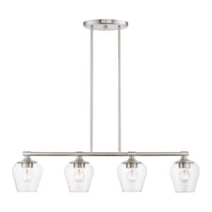 Willow 4-Light Brushed Nickel Linear Chandelier with Clear Glass Shades