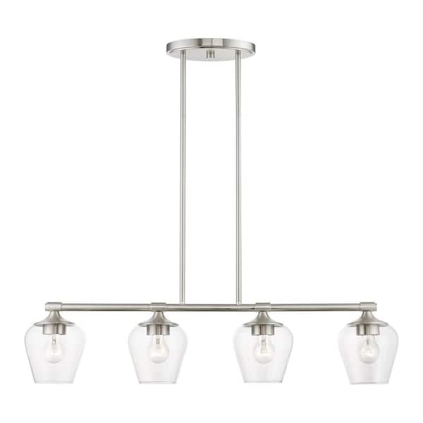 Livex Lighting Willow 4-Light Brushed Nickel Linear Chandelier with ...