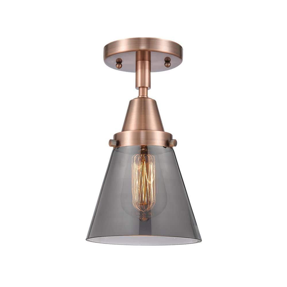 Cone 6.25 in. 1-Light Antique Copper Industrial Flush Mount with Smoked Glass Shade price history on PriceWatchPro