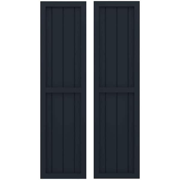 Ekena Millwork 14 in. W x 53 in. H Americraft 4-Board Real Wood 2 Equal Panel Framed Board and Batten Shutters in Starless Night Blue