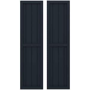 14 in. W x 60 in. H Americraft 4-Board Real Wood 2 Equal Panel Framed Board and Batten Shutters in Starless Night Blue
