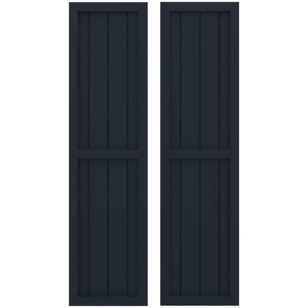 Ekena Millwork 14-in W x 69-in H Americraft 4 Board Real Wood Two Equal Panel Framed Board and Batten Shutters Starless Night Blue