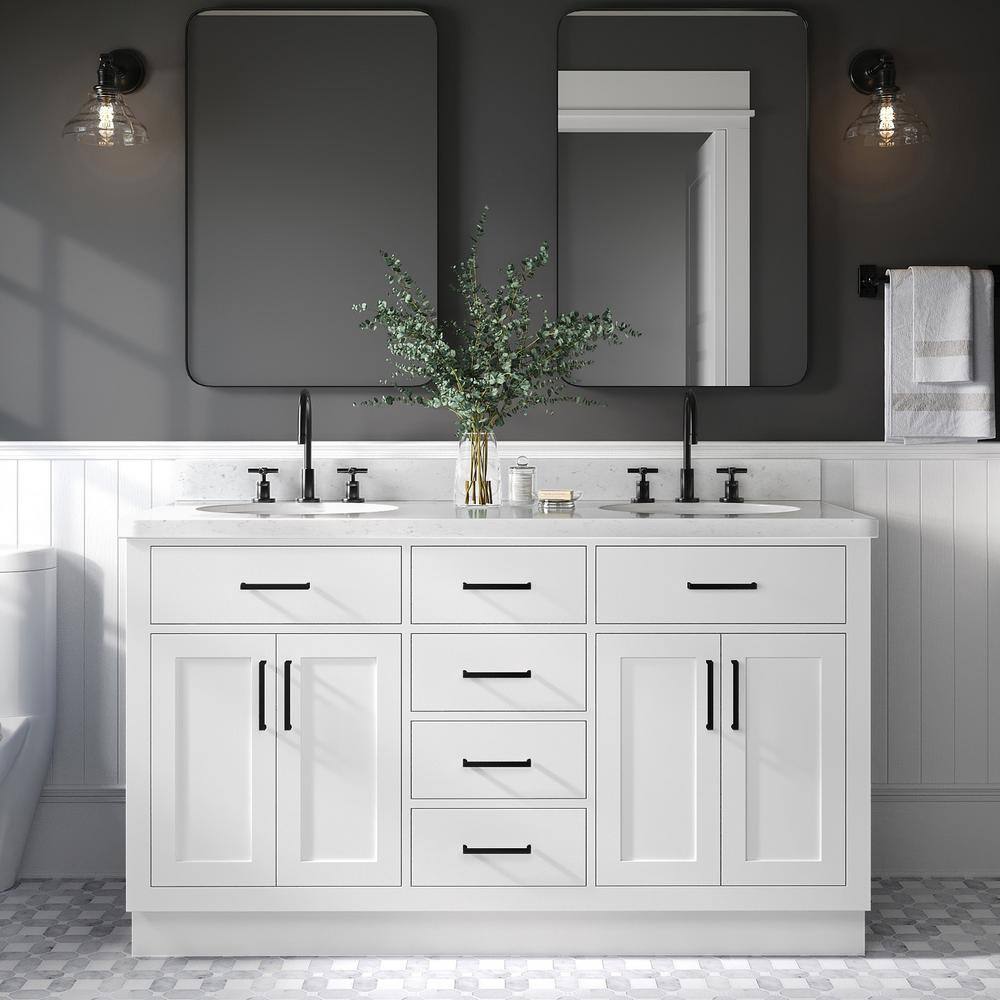 Hepburn 60" White Hardwood Double Basin Vanity Set