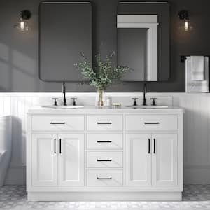 Hepburn 60 in. W x 22 in. D x 36 in. H Double Sink Freestanding Bath Vanity in White with Carrara Quartz Top