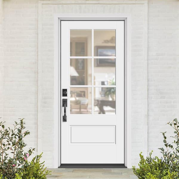 Performance Door System 36 in. x 80 in. VG 6-Lite Right-Hand Inswing Pearl White Smooth Fiberglass Prehung Front Door