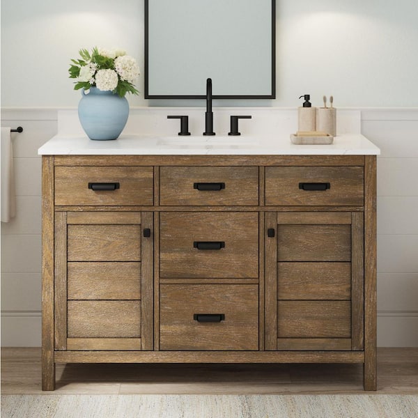 Stanhope 49 in. Single Sink Reclaimed Oak Bath Vanity with Crystal White Engineered Stone Top (Assembled)