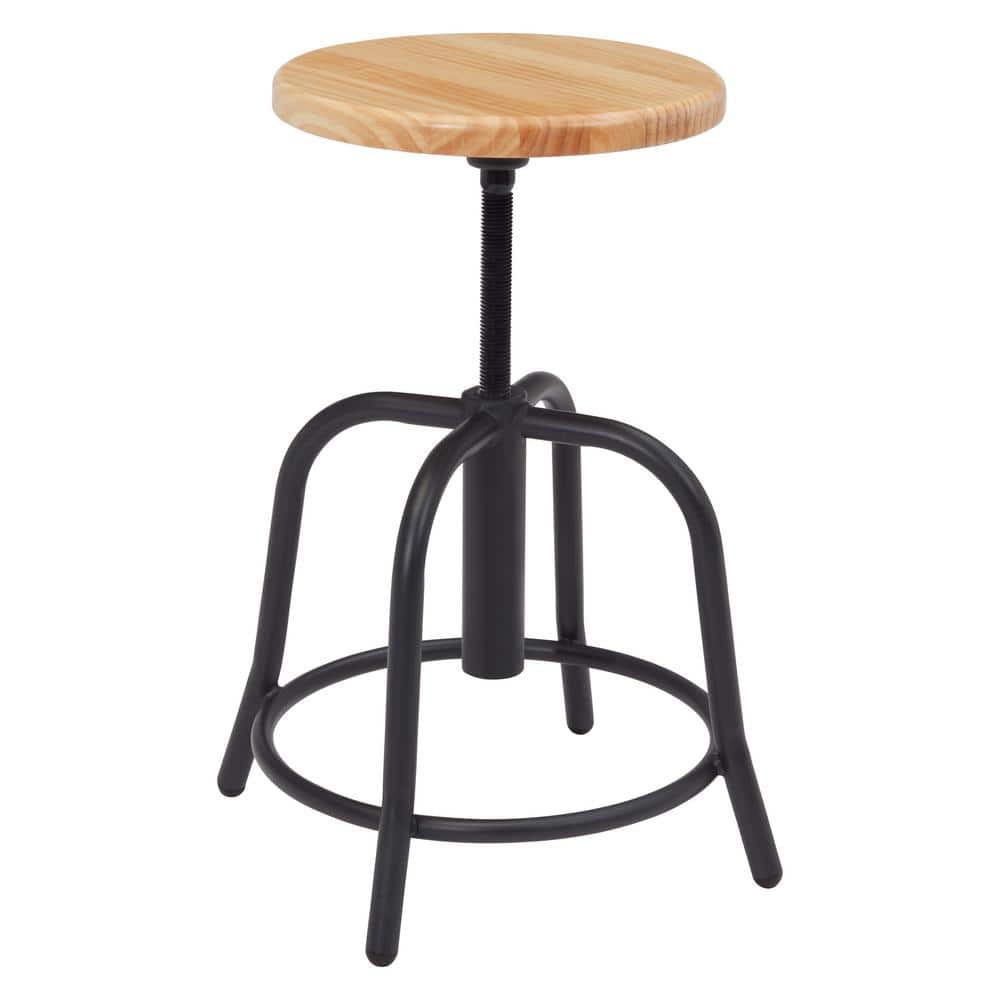Adjustable Swivel Backless Stool, 25" Black Metal Frame with Wood Seat