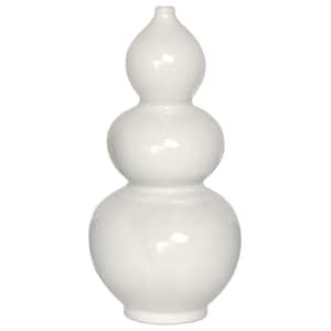 19 in White Ceramic Triple Gourd Vase