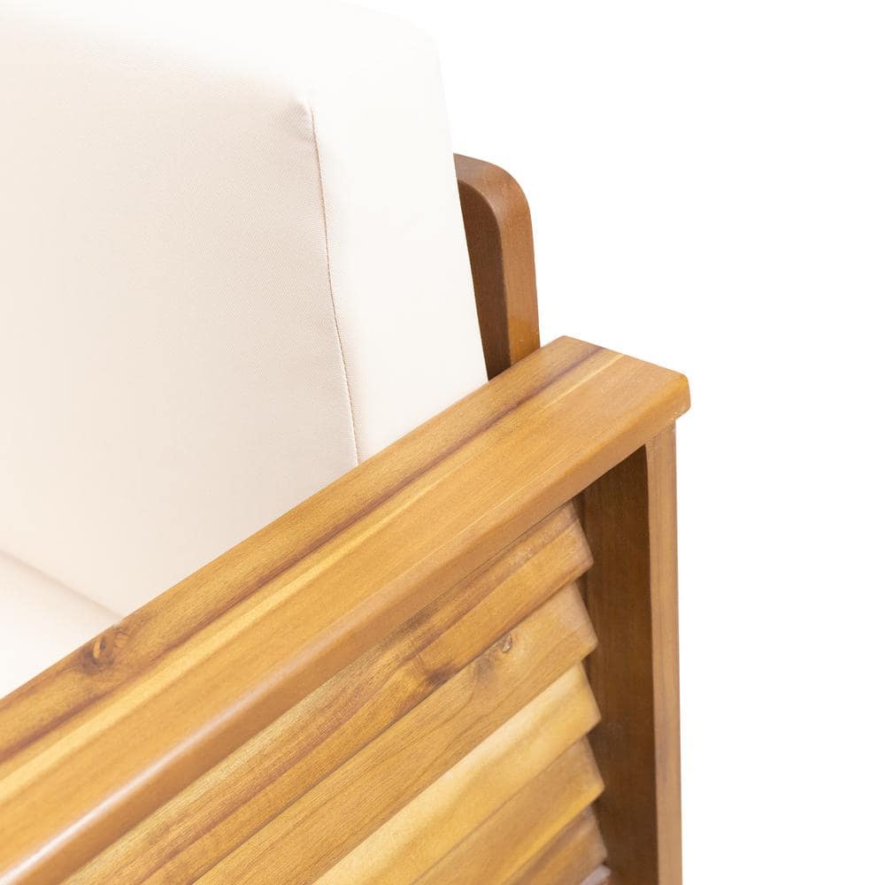 Teak and Cream Wood Lounge Armchair with Water-Resistant Cushions