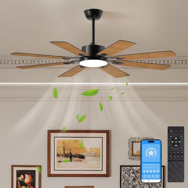 52 in. Black Metal DC Motor Ceiling Fan with Remote Control, 8 Plywood Blades, 6-Speed Noiseless Reversible