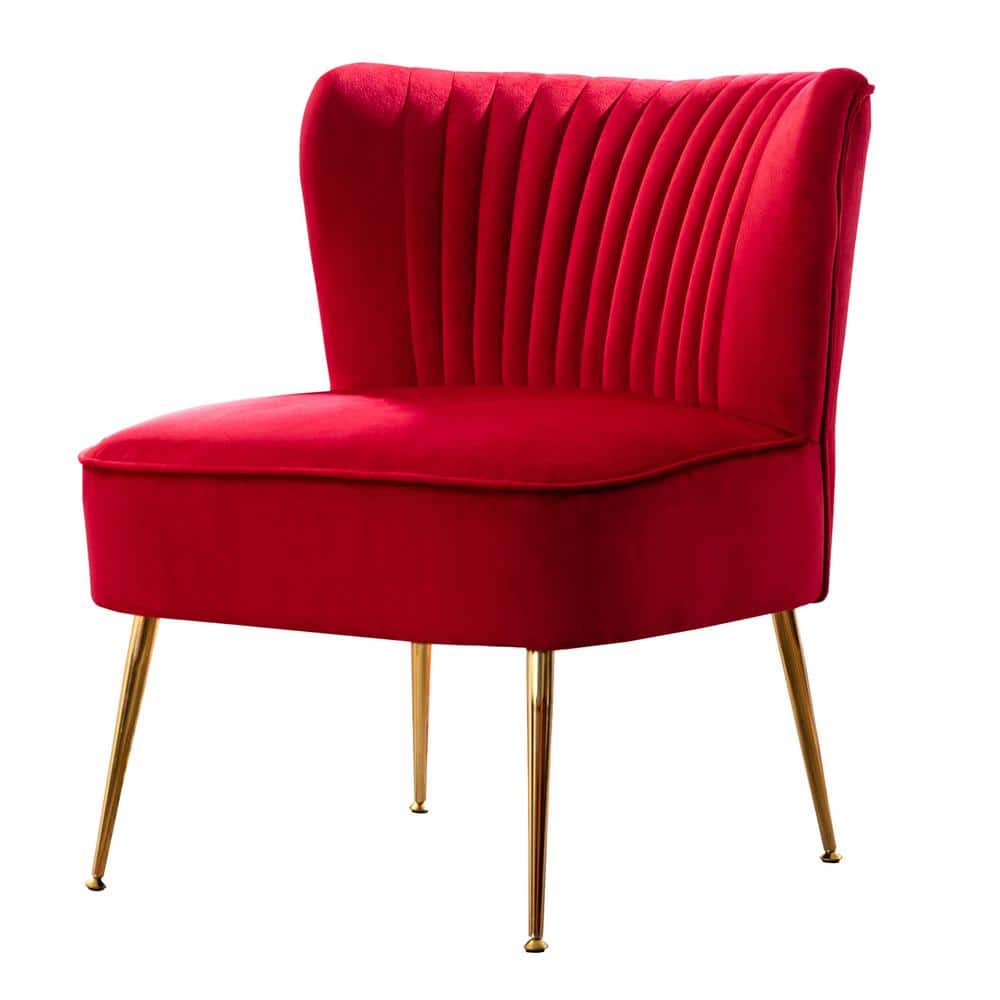 Luxurious Red Velvet 26" Mid-Century Modern Accent Chair