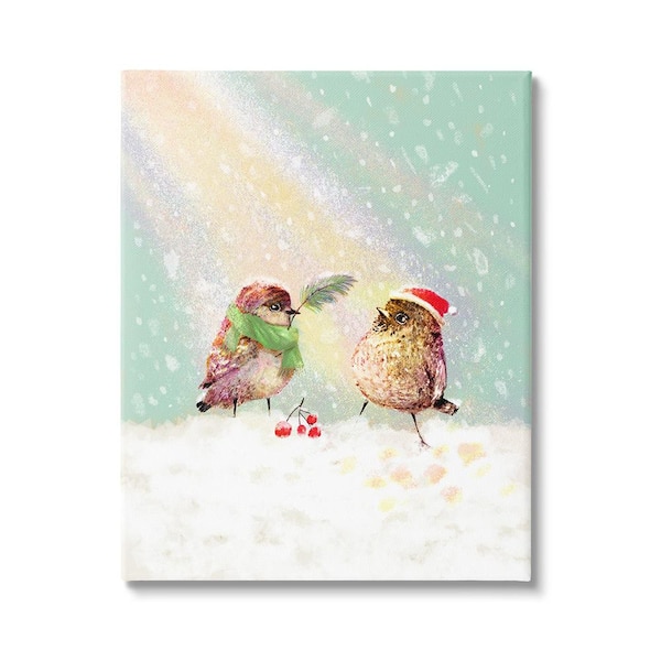 Stupell Industries Holiday Birds Snow Rainbow byVerbrugge Watercolor 1 Piece Unframed Graphic Print Animal Poster Art Print 30 in. x 24 in.