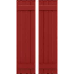 14 in. W x 38 in. H Americraft 4 Board Exterior Real Wood Joined Board and Batten Shutters Fire Red