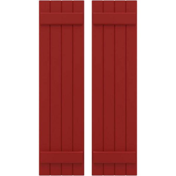Ekena Millwork 14 in. W x 59 in. H Americraft 4-Board Exterior Real Wood Joined Board and Batten Shutters in Fire Red