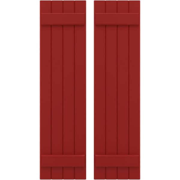 Ekena Millwork 14 in. W x 70 in. H Americraft 4-Board Exterior Real Wood Joined Board and Batten Shutters in Fire Red
