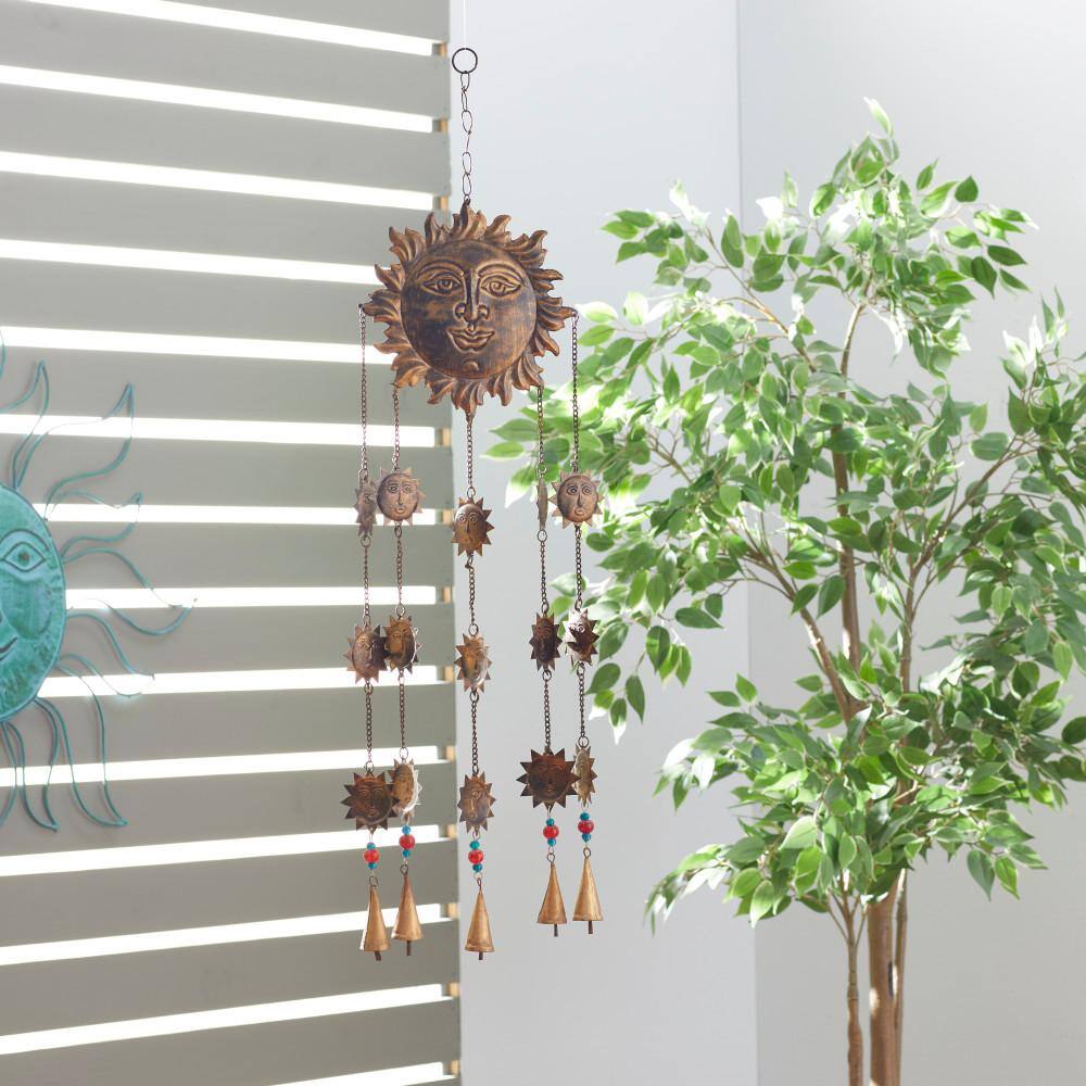 Brass Sun Face Windchime with Beads and Bells