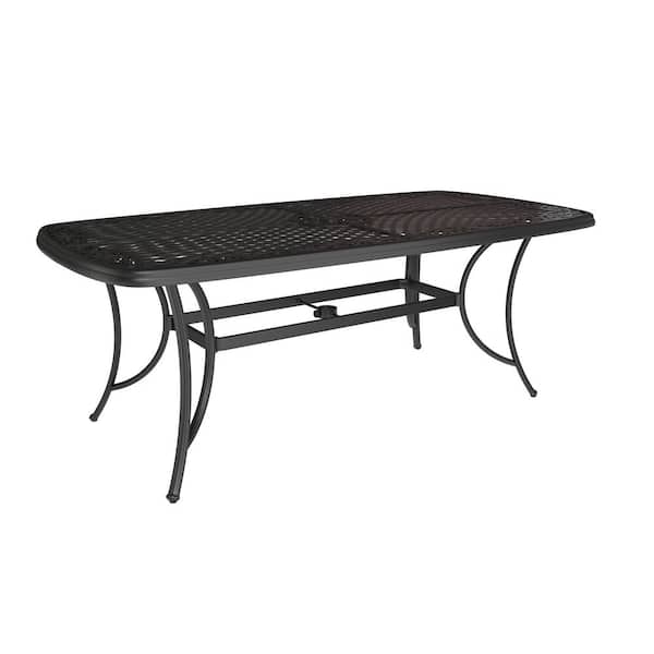 Clihome Outdoor Cast Aluminum Rectangle Dining Table with Umbrella Hole and Adjustable Feet for Patio Backyard Deck Use