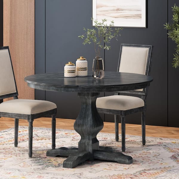 Noble House Merlene Round Gray Circular Wood 47.25 in. Pedestal Dining Table Seats 4