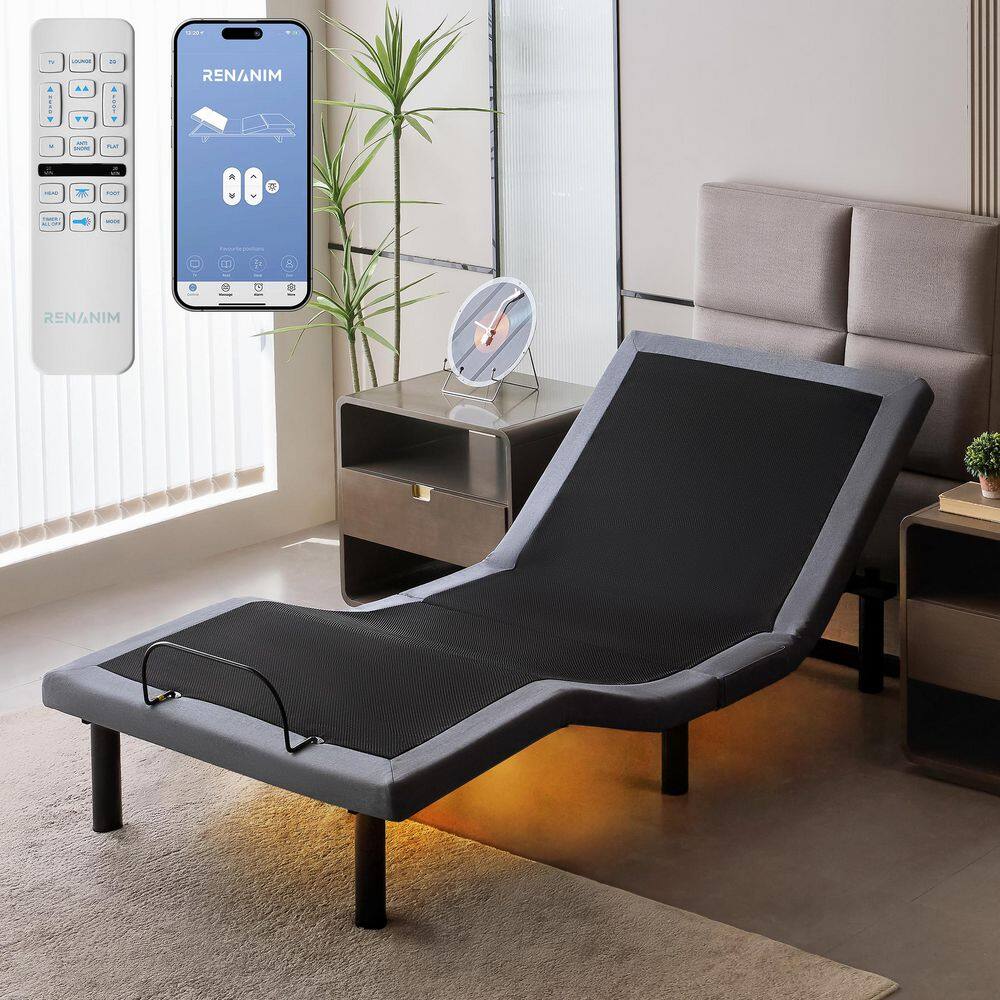 Adjustable Gray Bed Frame Twin XL USB, Dual Massage, Under-Bed Light, App Control, Head and Foot Incline Platform Bed price history on PriceWatchPro
