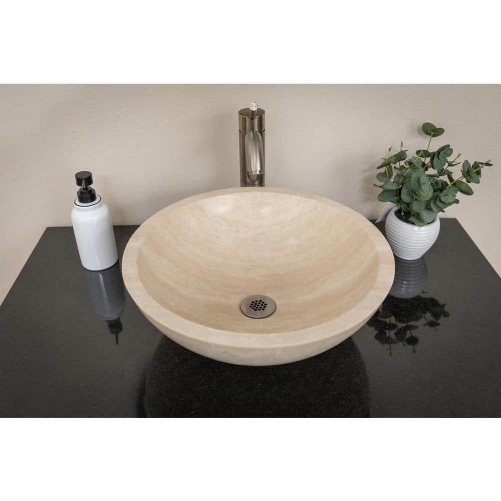 Beige Travertine Stone Circular Bathroom Sink, 16.5"