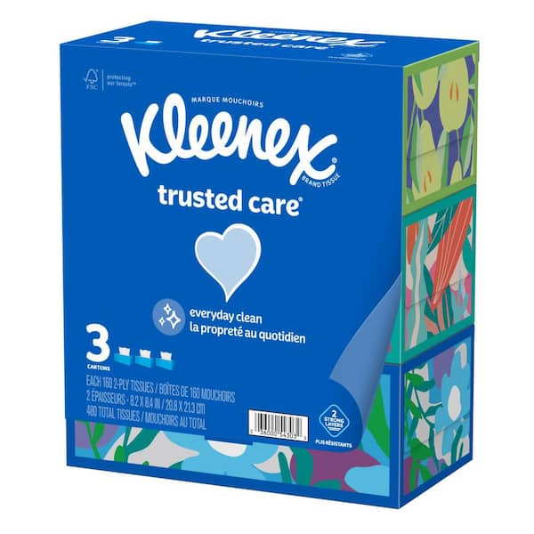 Kleenex Trusted Care Everyday Facial Tissues, 1 Rectangular Box, 190 Tissues