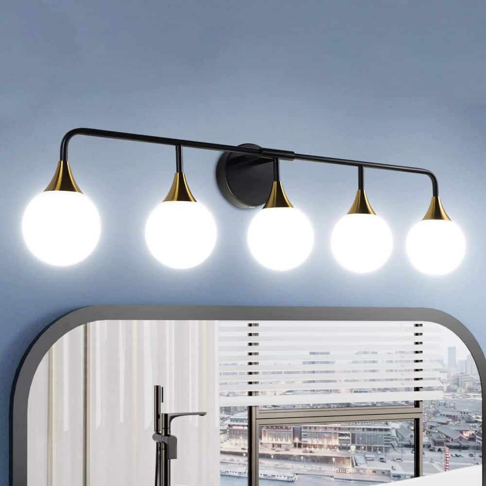 Merrin 38.19 in. 5-Lights Black LED Bathroom Vanity Light with Globe Shades price history on PriceWatchPro