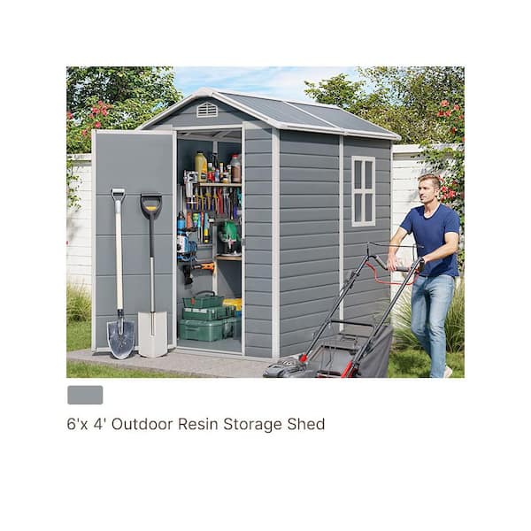 Lofka 6 x 4 ft. Gray Resin Storage Shed-Outdoor Plastic Shed with