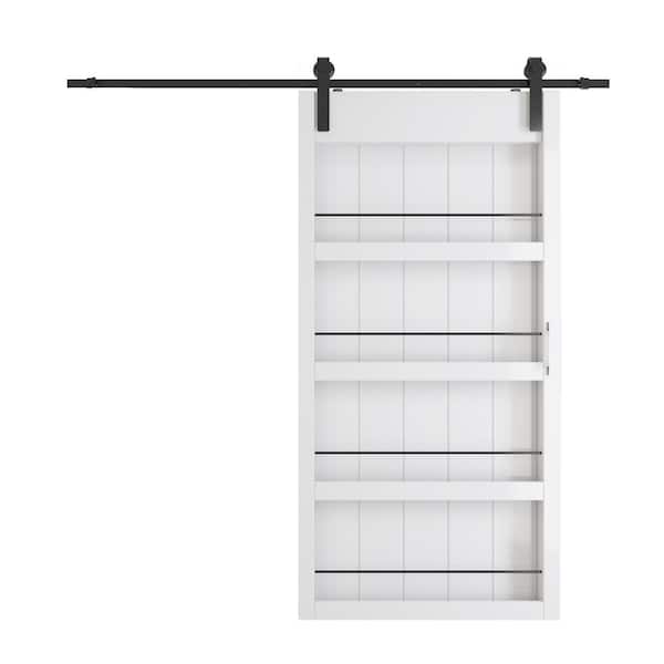 42 in. x 84 in. 4-Levels shelves Style, Primed MDF White Finished, Sliding Barn Door with Hardware Kit