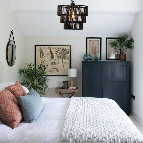 Sefinn Four Boho 1-Light Hand-Woven Rattan Round Pendant Black