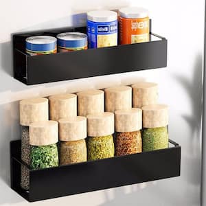 Single Shelf Black 2-Pack Wall Mounted Moveable Magnetic Spice Rack