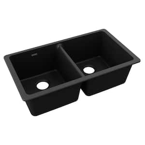 Quartz Classic 33 in. Undermount Double Bowl Black Granite/Quartz Composite Kitchen Sink Only