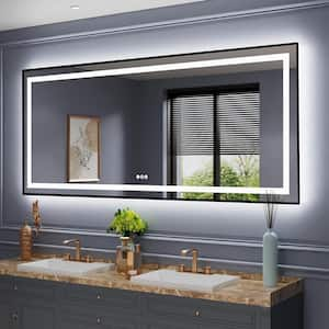 77 in. W x 36 in. H Rectangular Framed Front and Back LED Lighted Anti-Fog Wall Bathroom Vanity Mirror in Tempered Glass