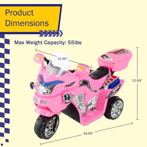 Lil Rider 3-Wheel Battery Powered Motorcycle Ride on Toy in Pink
