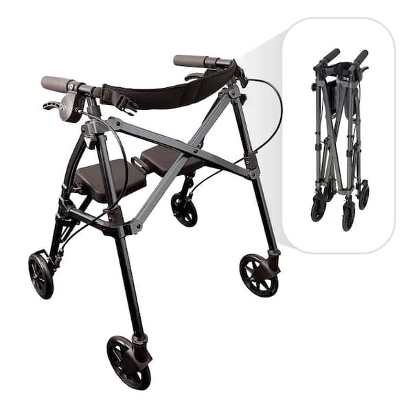 LMEIL 4 in 1 Stand-Assist Folding Walker Compact Lightweight andHeight Adjustable with Brake Detachable Seat and Wheels Supports up to 350 lbs for Seniors 