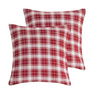 Folk Deer Red White Plaid Quilted Cotton Euro Sham (Set of 2)