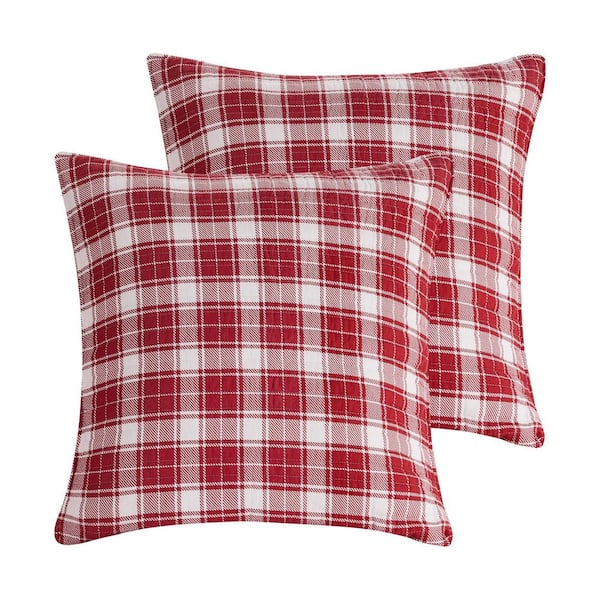 LEVTEX HOME Folk Deer Red White Plaid Quilted Cotton Euro Sham (Set of 2)