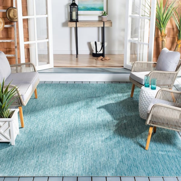 Courtyard Aqua/Aqua 10 ft. x 14 ft. Dotted Diamond Indoor/Outdoor Area Rug