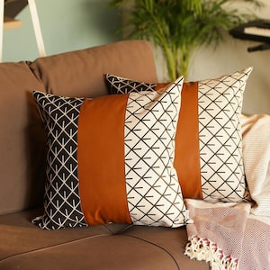 Bohemian Handmade Vegan Faux Leather Brown Geometric 20 in. x 20 in. Square Abstract Throw Pillow (Set of 2)