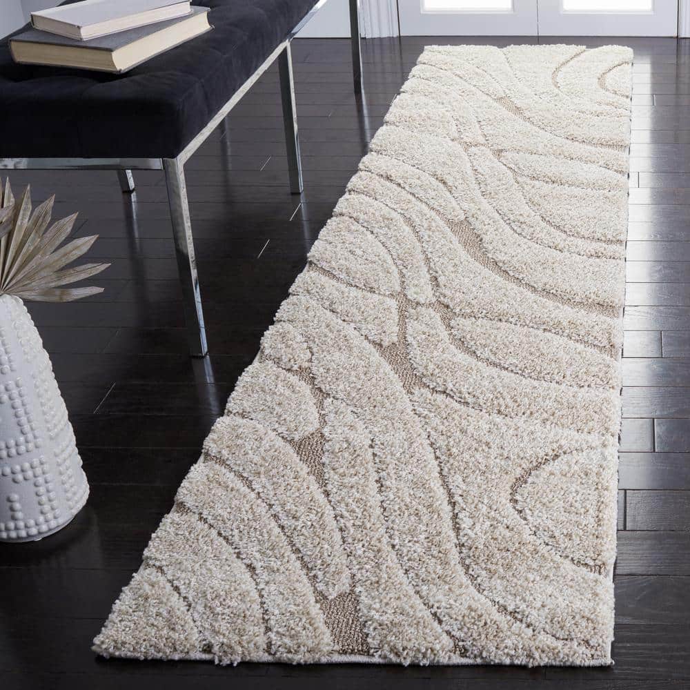 Florida Shag 2 ft. x 9 ft. Cream/Beige Abstract Runner Rug price history on PriceWatchPro