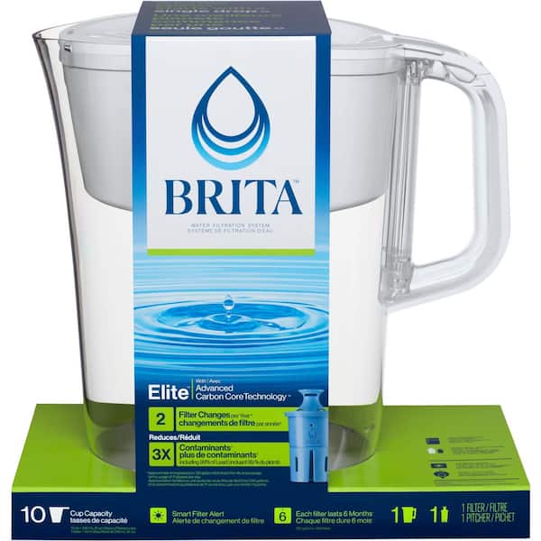Tahoe 10-Cup Large Water Filter Pitcher in White with 1-Elite Filter