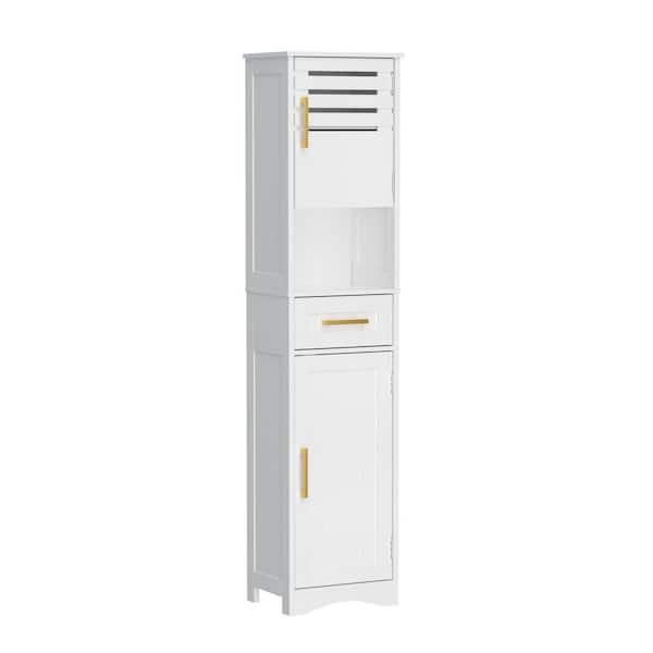 15 in. W x 12 in. D x 67 in. H White Freestanding Linen Cabinet with 1 Drawer and 2 Doors