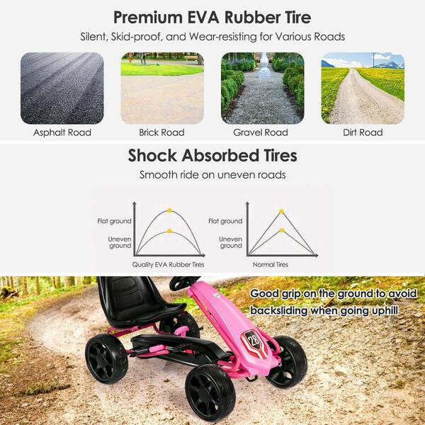 Costway Pink Go Kart Pedal Car Kids Ride On Toys Pedal Powered 4 Wheel  Adjustable Seat GHM0385PI - The Home Depot