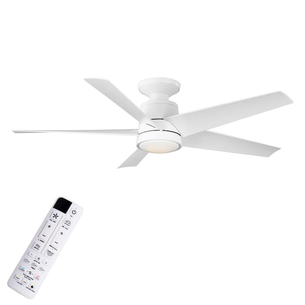 Hampton Bay Ainslee 54 in. Indoor/Covered Outdoor Matte White Hugger Ceiling Fan with DC Motor, Color Changing LED and Remote