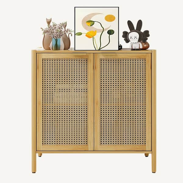 CIPACHO Natural Bamboo Storage Cabinet with 2-Doors Buffet Sideboard Accent Cabinet