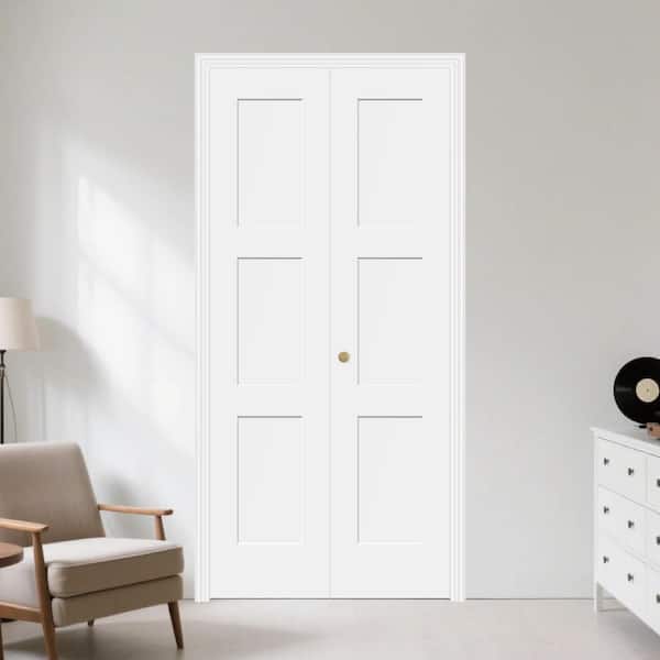 VESEV 36 in. x 80 in. White Primed 3-Panel Solid Core Shaker