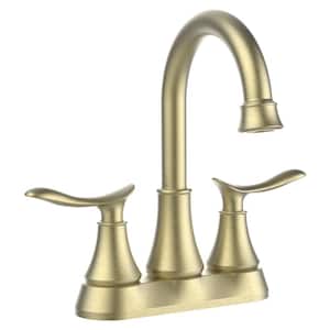 4 in. Centerset Double Handle High Arc Bathroom Faucet with Pop-up Drain in Brushed Gold