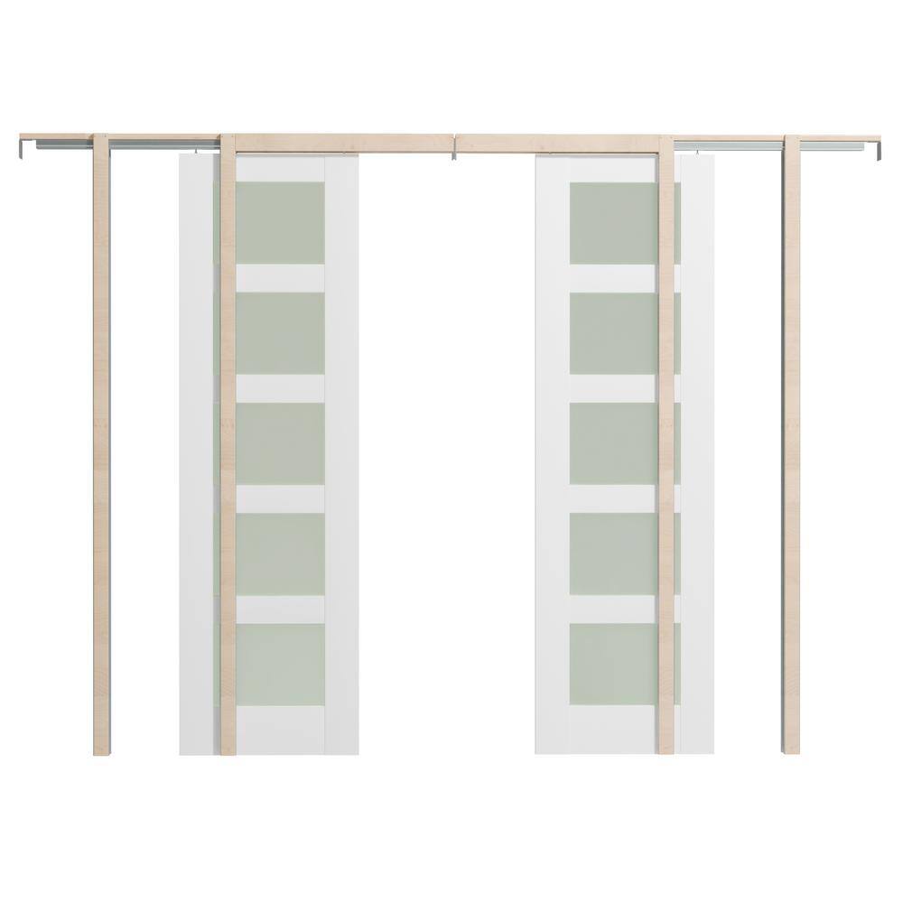 48 in. x 80 in. 5-Lite, Pre-Assembled Panel, Tempered Frosted MDF, White Primed Pocket Door Frame with Hardware price history on PriceWatchPro