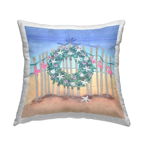 Stupell Industries Coastal Holiday Beach Wreath Multi-Color Square Outdoor Throw Pillow